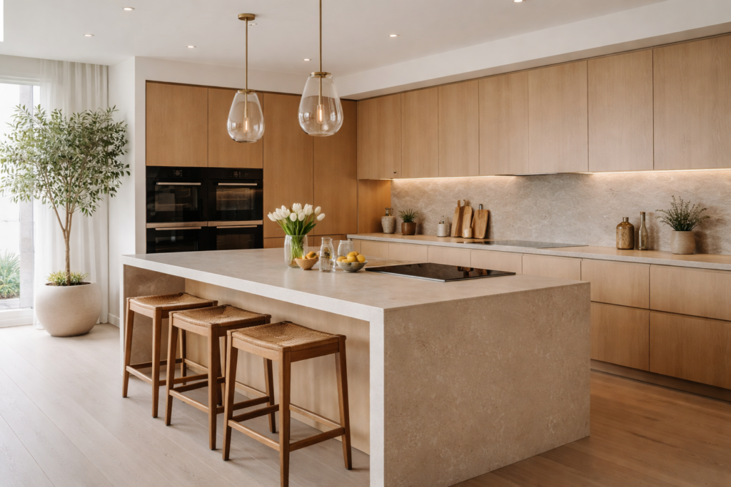 A completed kitchen renovation that is modern and minimalist